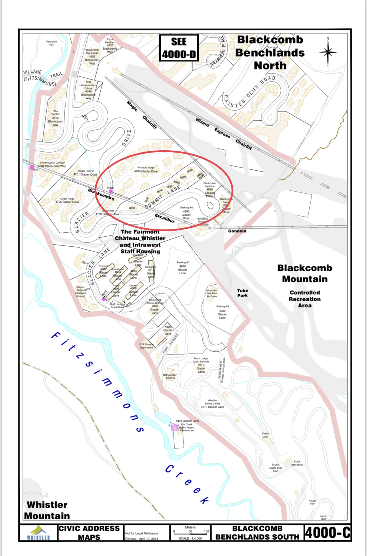 map showing the Summit Lane Civic Address