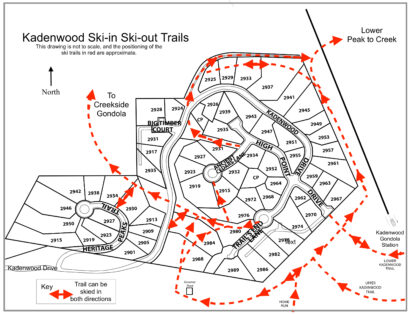 Map showing the ski-in ski-out trails in Kadenwood