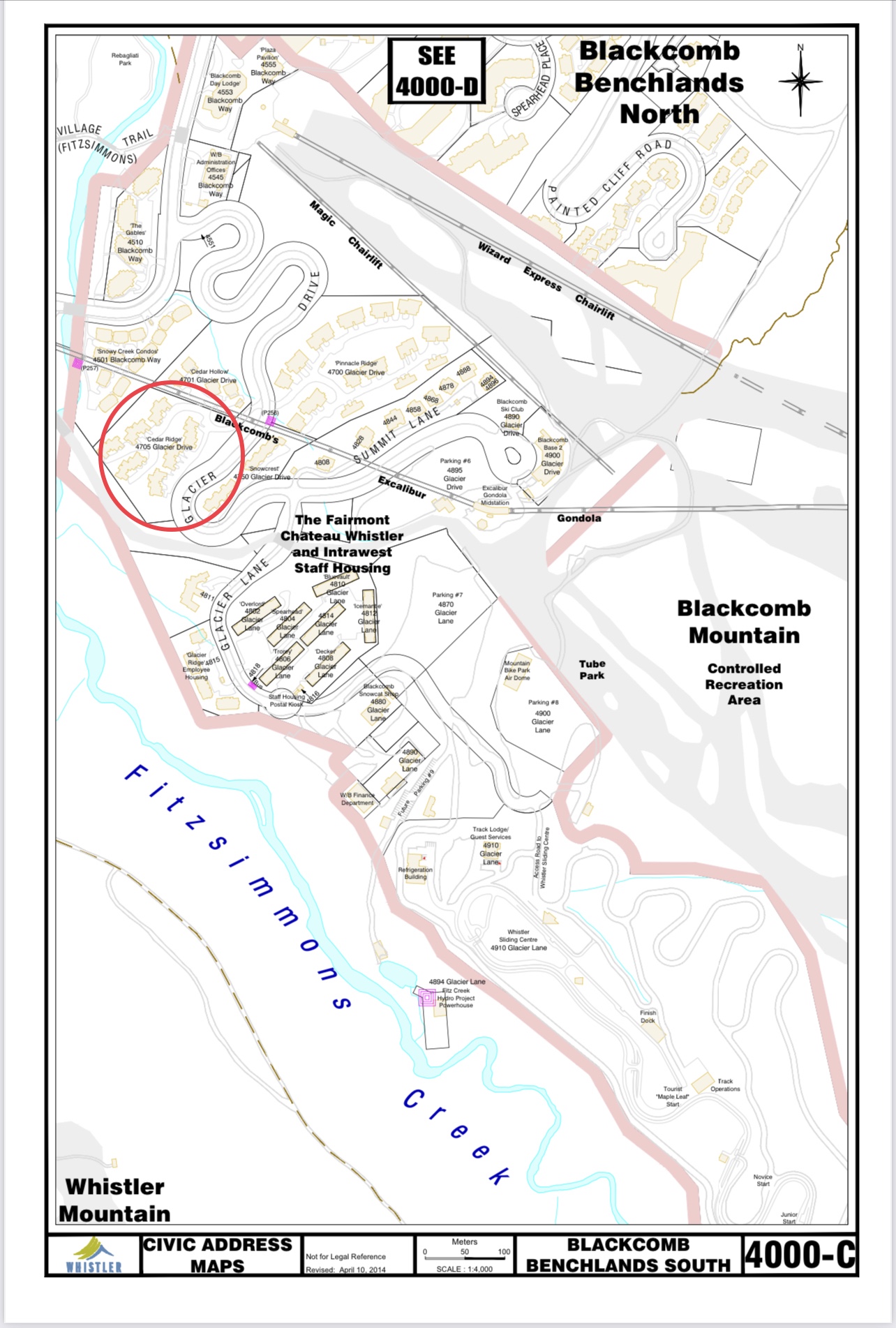 image Cedar Ridge civic address map showing location on blackcomb mountain