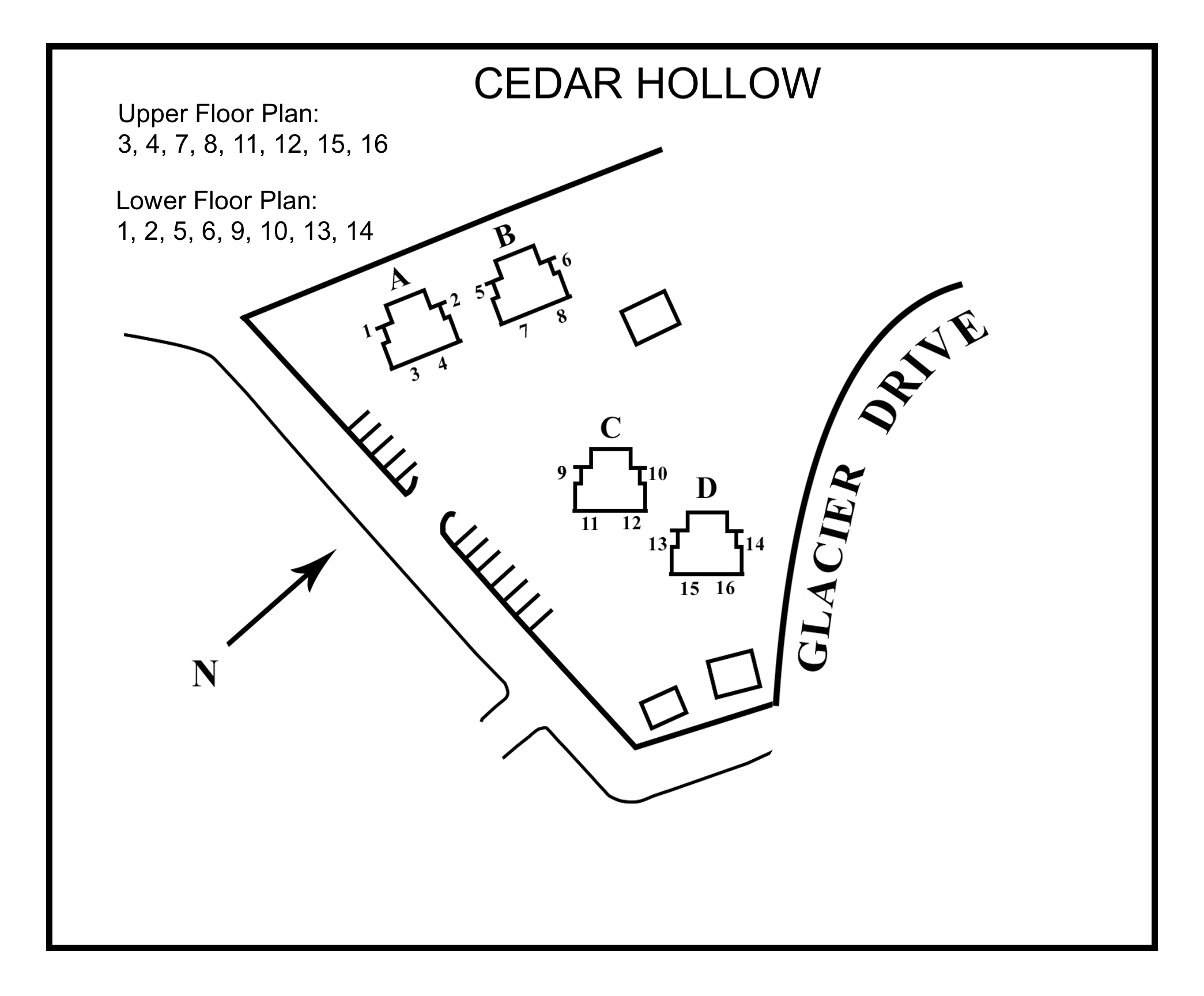 Cedar Hollow Site Floor Plan with upper lower key floor plans