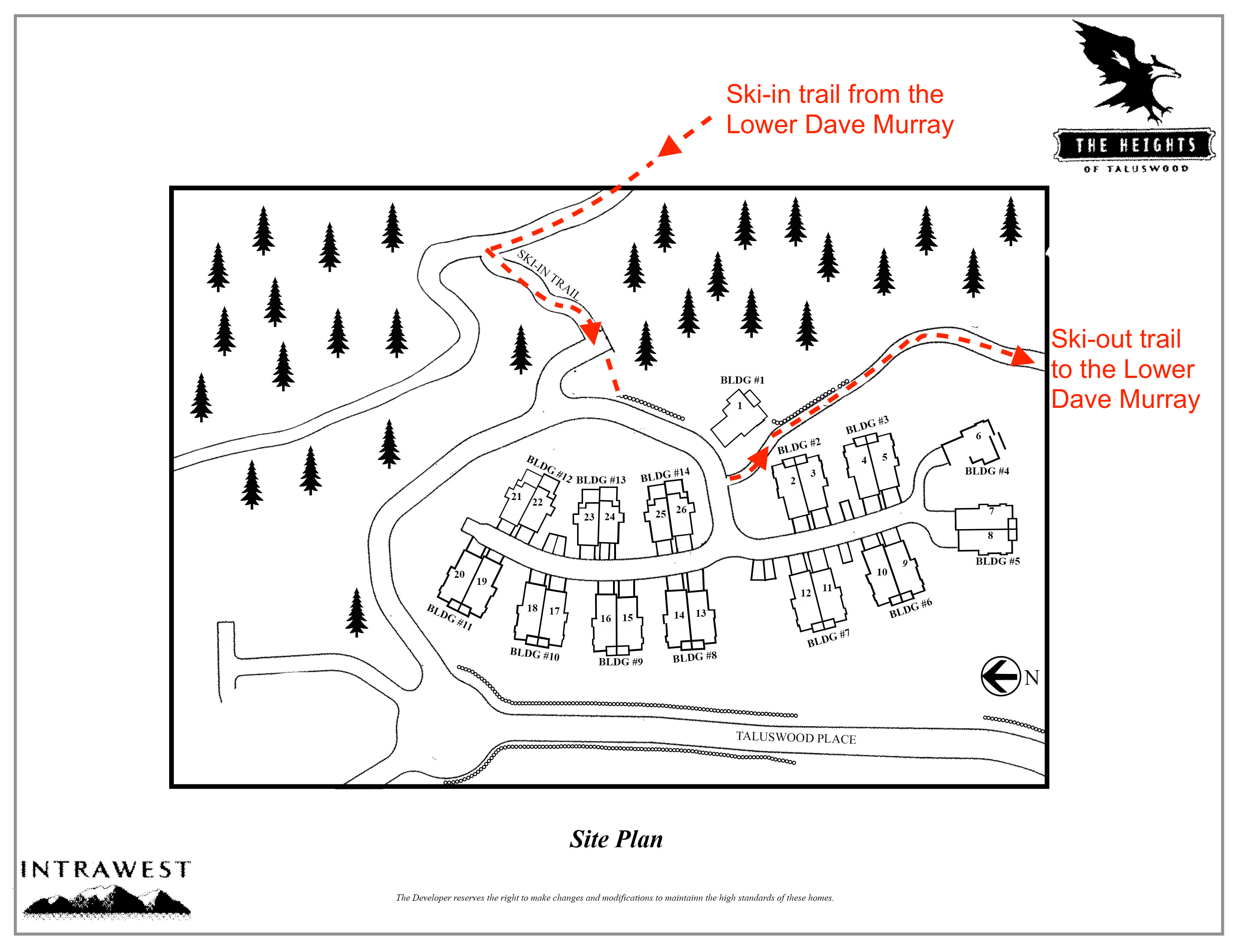 Heights site plan showing ski-in ski-out access trail