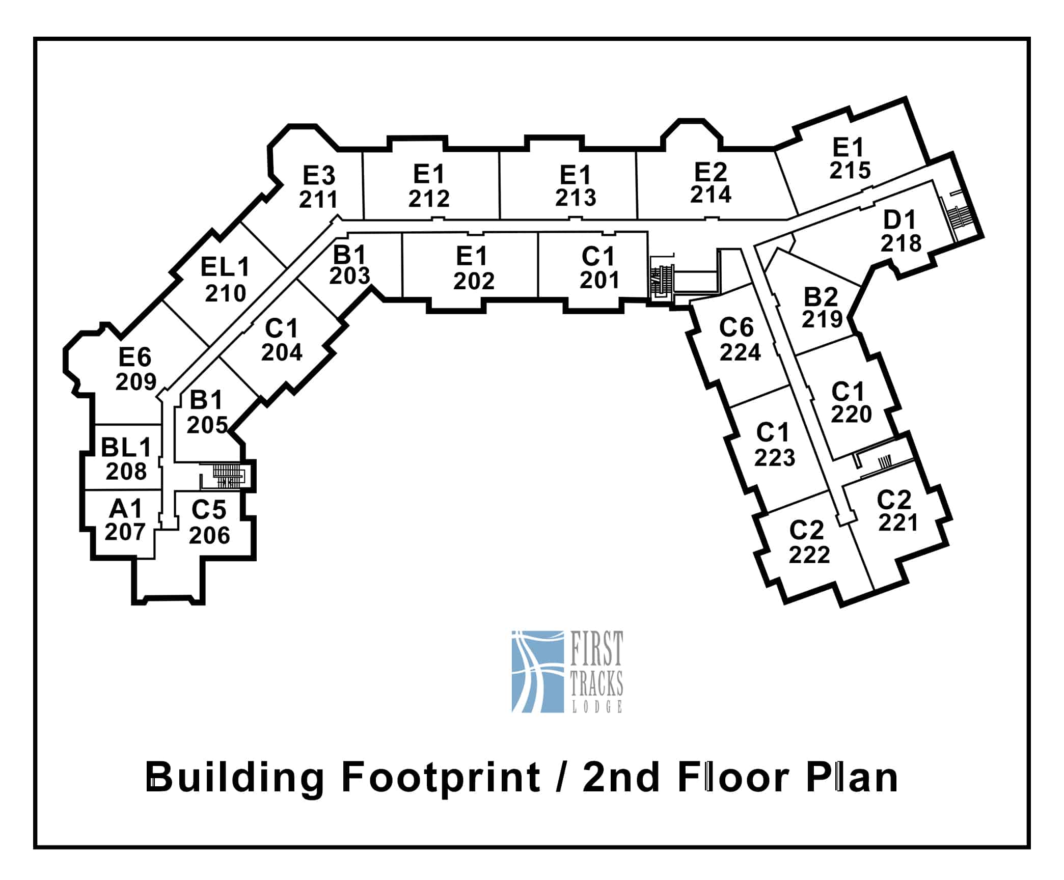 First Tracks Lodge 2nd-floor-showing-unit-numbers-and-floor-plan-type-Readjust-First-Tracks-Lodge-Building---